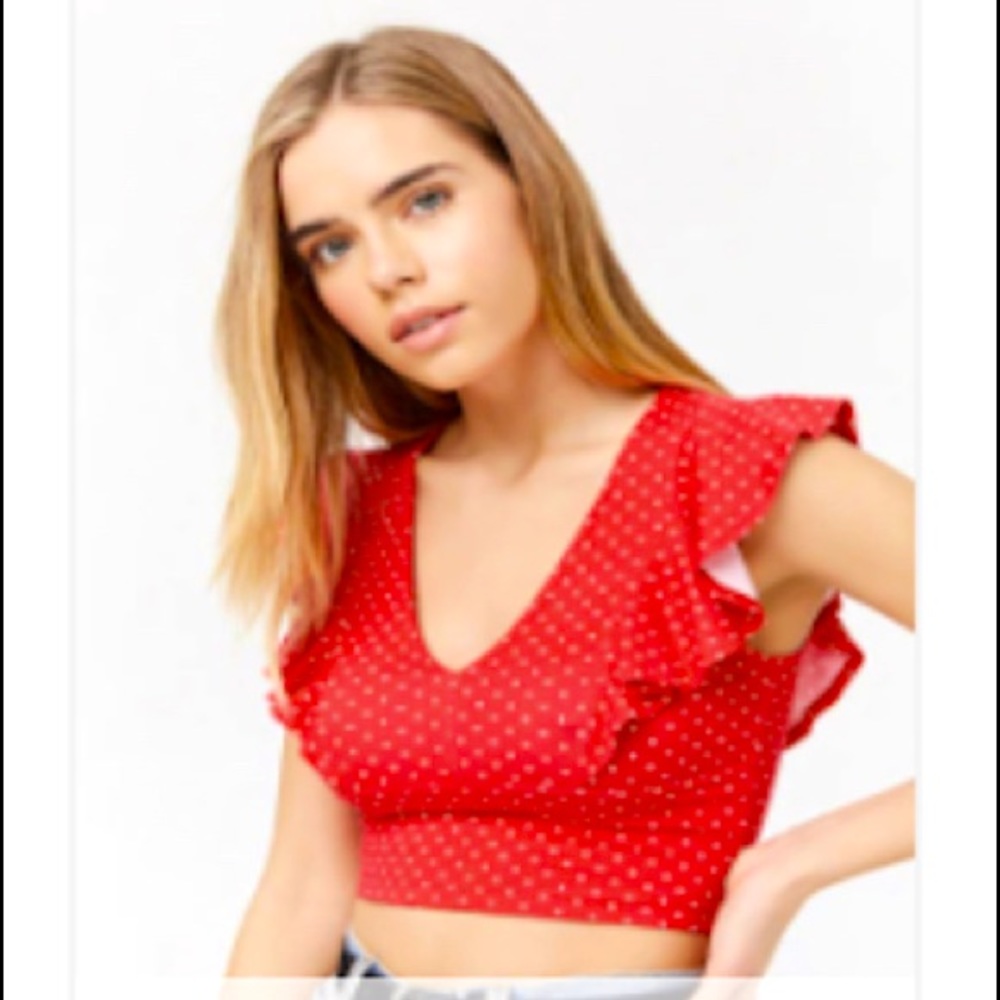 L | Red Pok-a-dot Crop Top